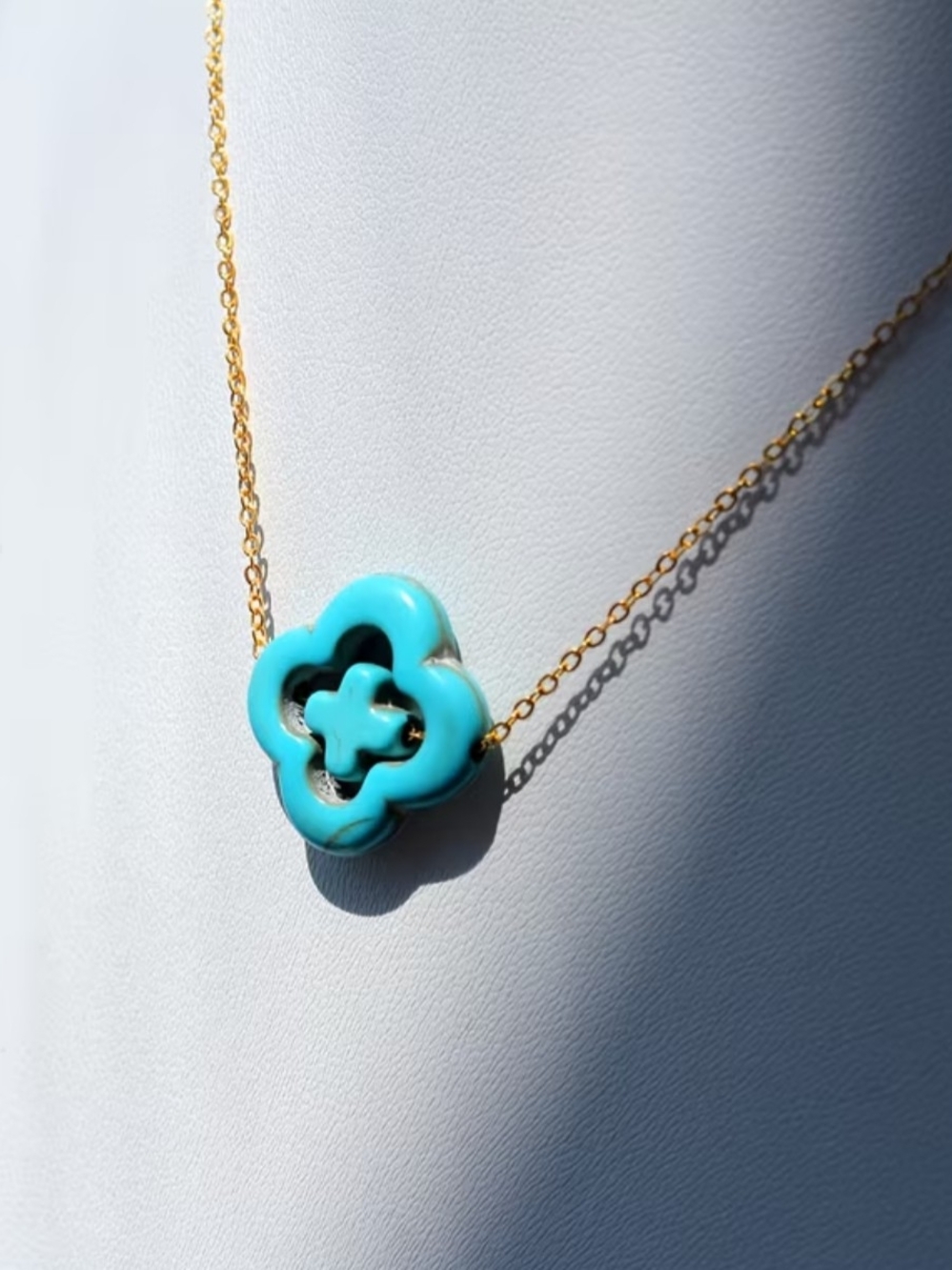 Gold Filled Necklace with Turquoise Flower Pendant